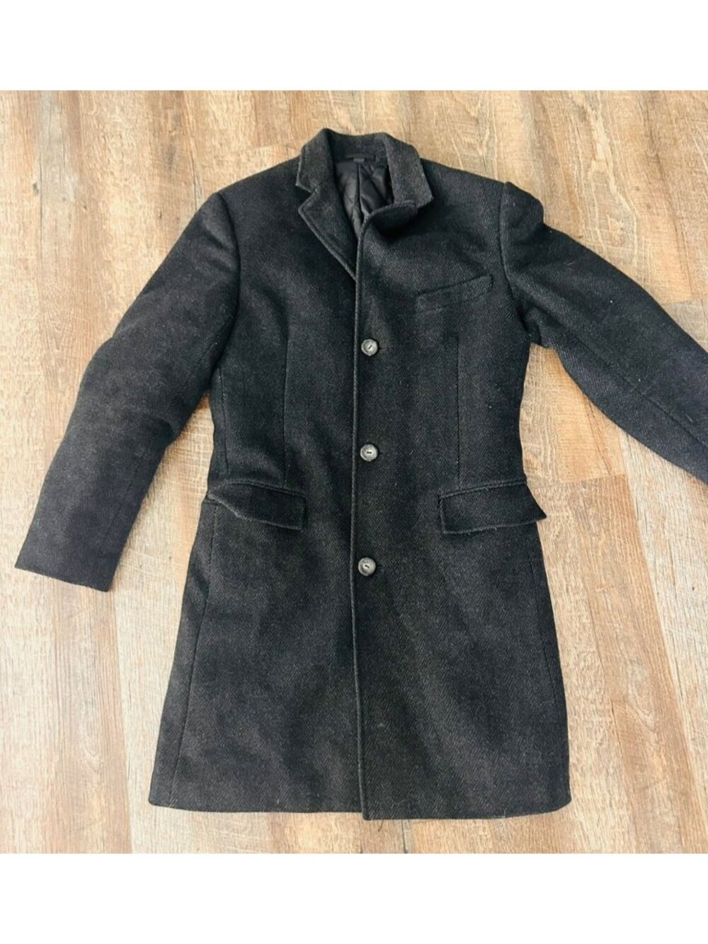 J. Crew Black Wool Blend Herringbone Coat Size 36 Mens Tailored Jacket Classic